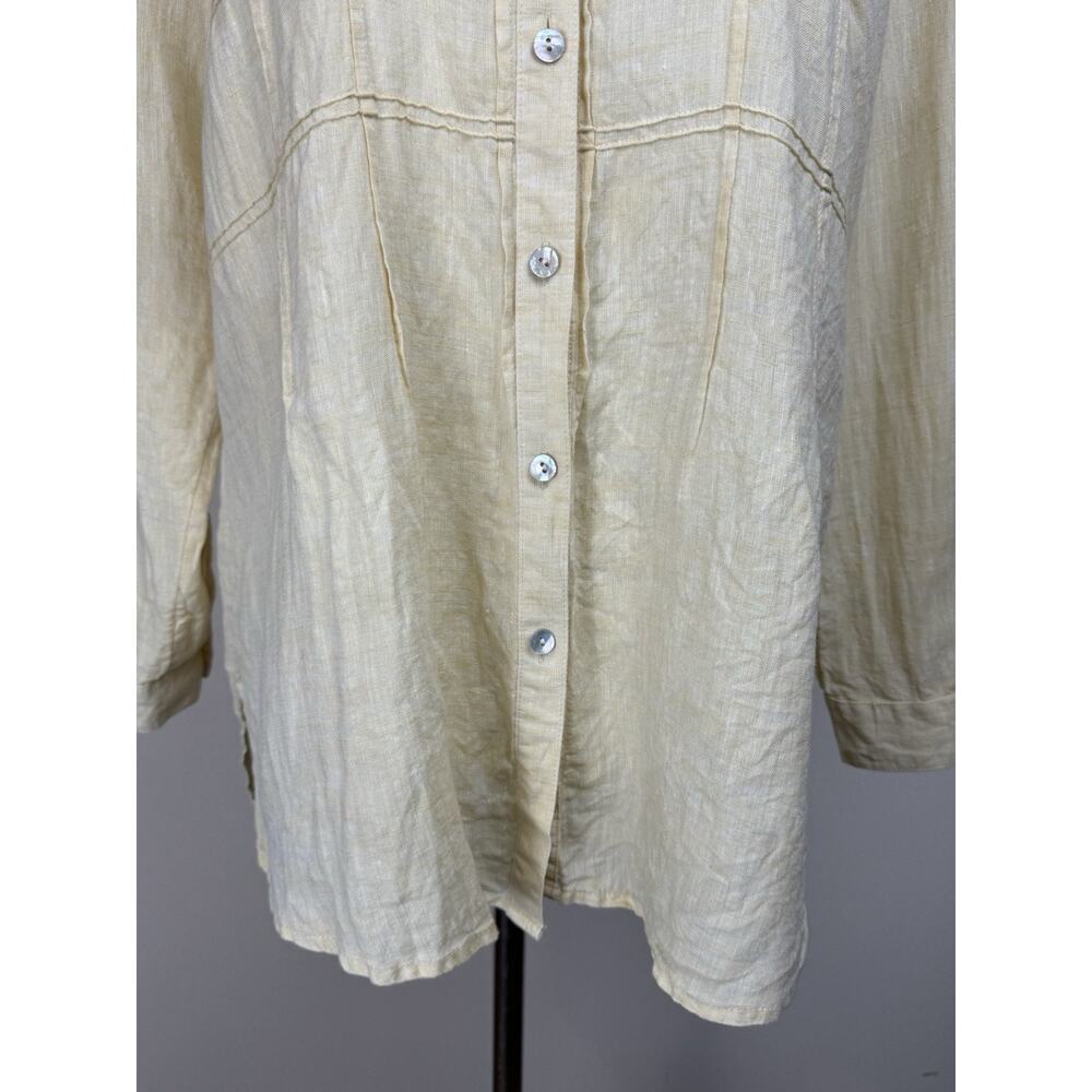 J.Jill Love Linen Women's Button Up Tunic Long Sleeves Sz M Yellow Feminine - Picture 3 of 15